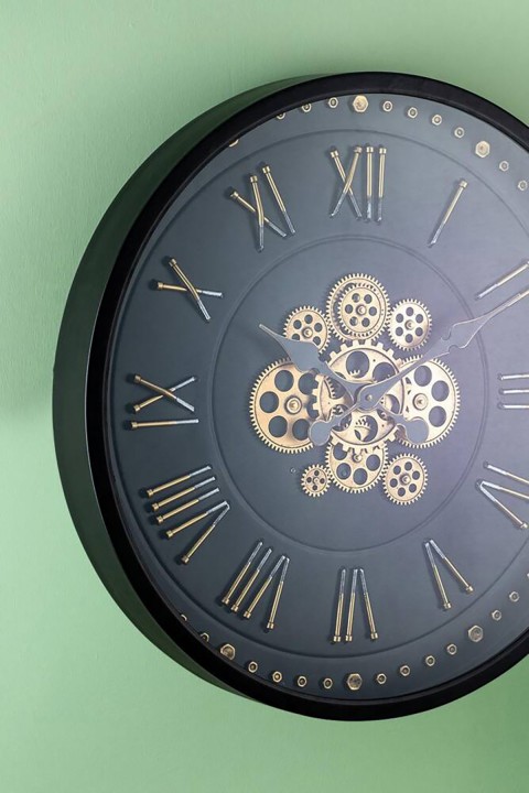 Acar Dekoratif Çarklı Duvar Saati - 60 cm Siyah JOY-07442