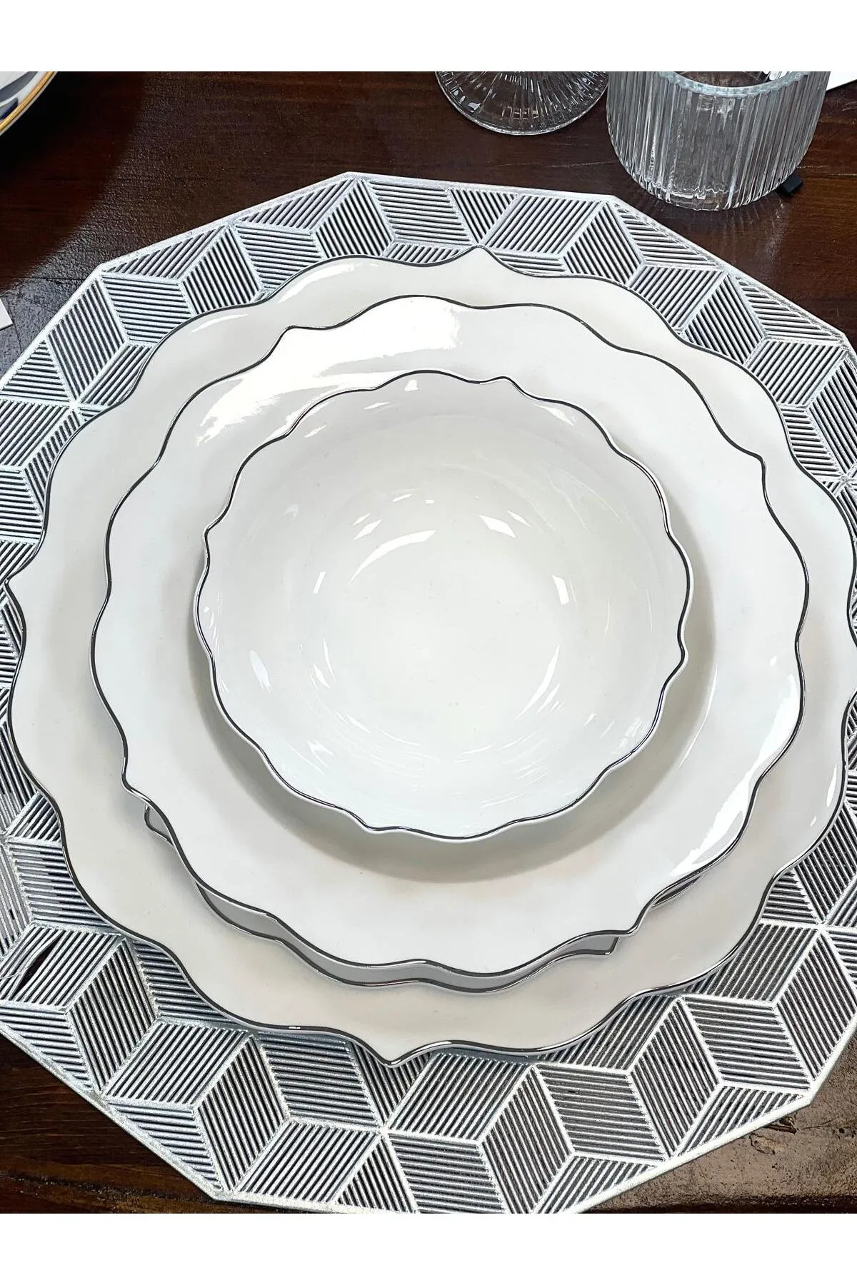 Acar Karmen 6 Kişilik 24 Parça Silver Porselen Yemek Takımı - Beyaz - Silver POR-06202