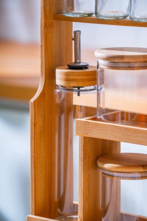 Acar Malibu Bambu Standlı 12 li Borosilikat Cam Baharatlık Seti LND-07589