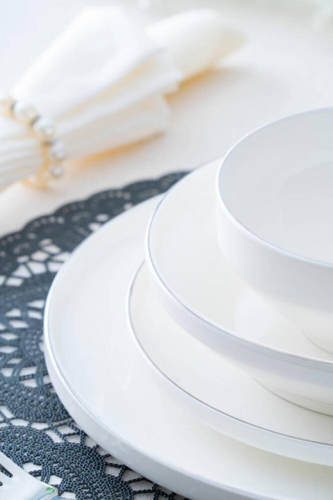 Acar Silver Rise 6 Kişilik 24 Parça Porselen Yemek Takımı - Gümüş SCT-05443