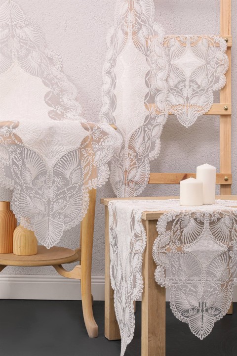 Avangart Kadife Fransız Güpürlü 5 Parça Salon Takımı Ekru