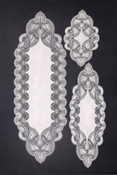 Avangart Kadife Fransız Güpürlü 5 Parça Salon Takımı Ekru