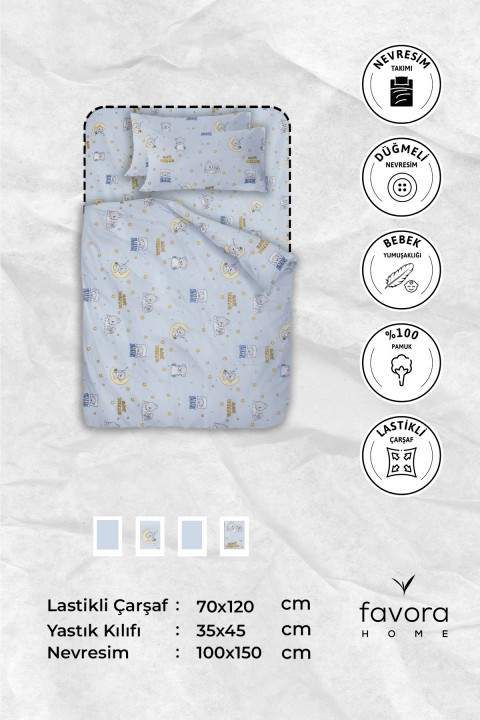 Baby %100 Pamuk Dream Sweet Bebek Nevresim Takımı - Mavi