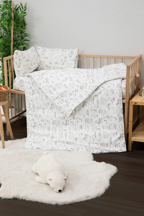 Baby %100 Pamuk Happy Bebek Nevresim Takımı - Beyaz