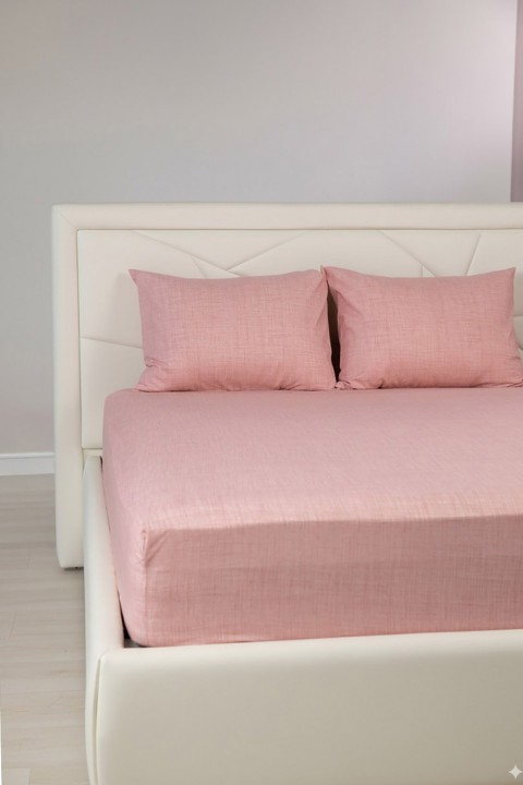 Basic Pamuklu Çift Kişilik Lastikli Çarşaf Seti - Pudra