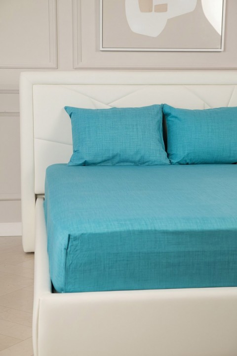 Basic Pamuklu Çift Kişilik Lastikli Çarşaf Seti - Turkuaz