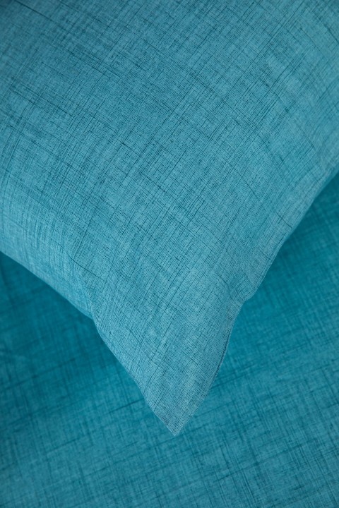 Basic Pamuklu Çift Kişilik Lastikli Çarşaf Seti - Turkuaz