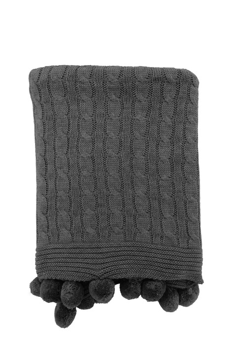 Biocotton Triko Ponponlu Tv Battaniyesi - Antrasit