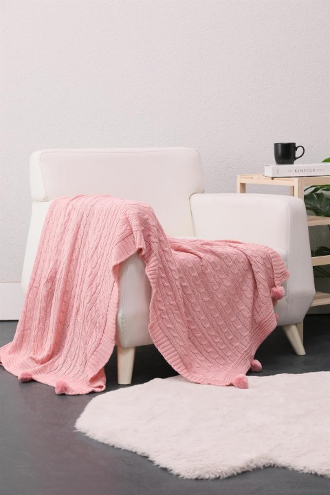 Biocotton Triko Ponponlu Tv Battaniyesi - Pudra