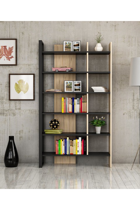 Favora Laurus Metal Ayaklı Kitaplık - Atlantik Çam - Siyah