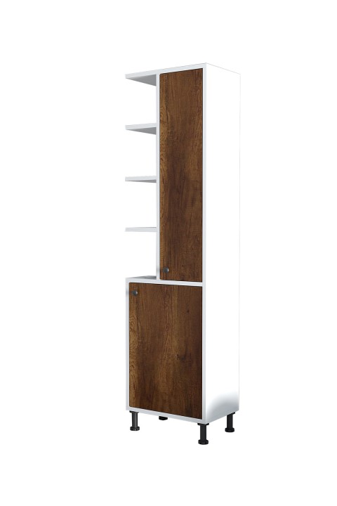 Favora Mina Raflı 2 Kapaklı Çok Amaçlı Dolap - Beyaz - Barok Ceviz