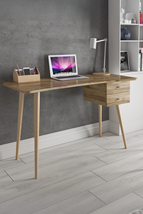 Favora Motif 2 Çekmeceli Ahşap Ayaklı Çalışma Masası - Atlantik Çam