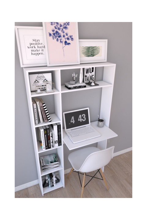Favora Platinyum Tek Kitaplık Çalışma Masası - Beyaz