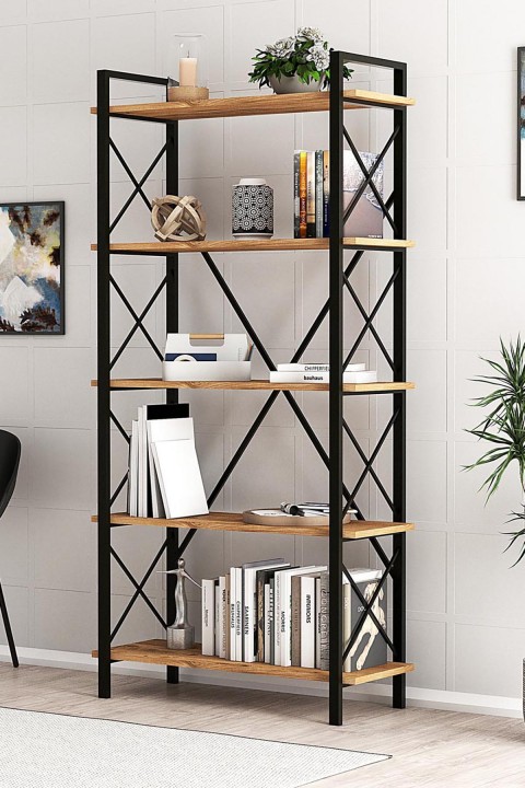 Favora Premium Metal Dekoratif Çapraz Kitaplık - Barok Ceviz