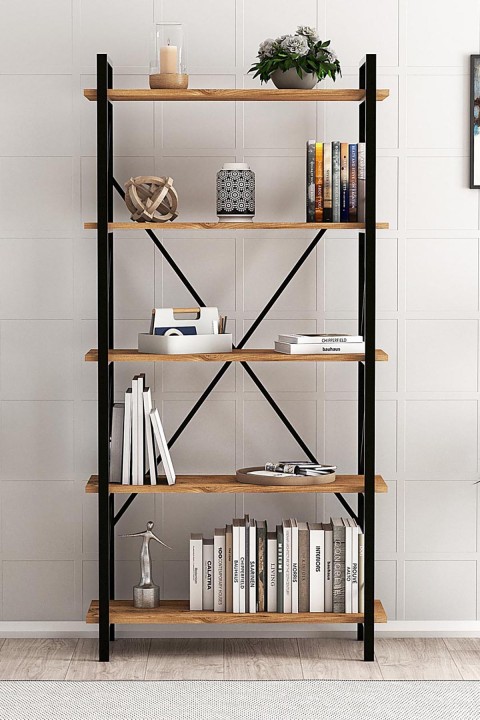 Favora Premium Metal Dekoratif Çapraz Kitaplık - Barok Ceviz