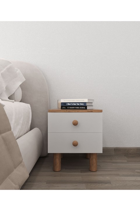 Favora Sun 2 Çekmeceli Komodin - Atlantik Çam - Beyaz