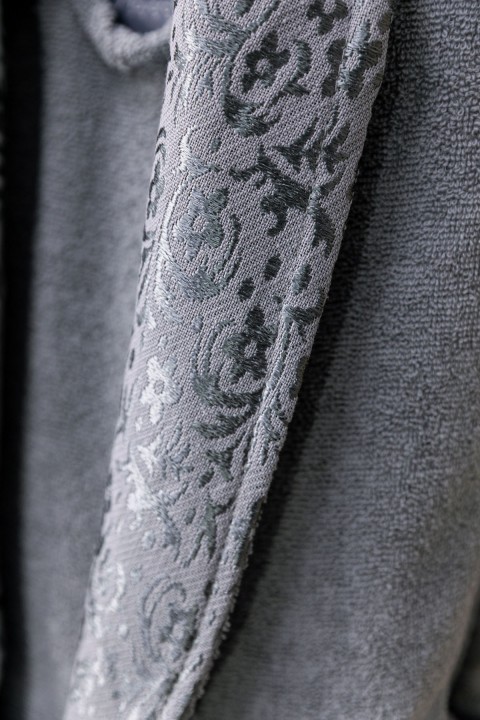 Favora Velora Deluxe %100 Pamuk Bornoz Seti - Krem - Gri