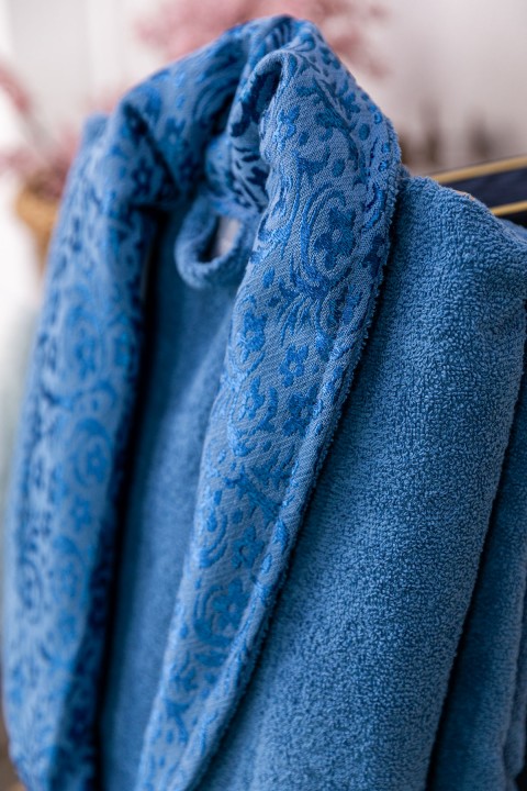 Favora Velora Deluxe %100 Pamuk Bornoz Seti - Krem - Lacivert