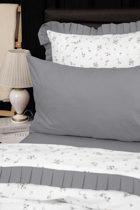 Floria Fırfırlı Çift Kişilik NevresimTakımı-Gri