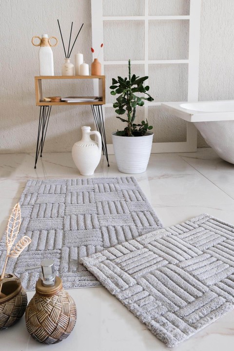 İyi Geceler %100 Pamuk Cubin 2 Parça Banyo Paspas Seti - Gri