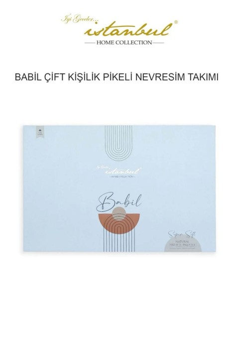 İyi Geceler Babil %100 Pamuklu Natural Çift Kişilik 7 Parça Nevresimli Müslin Pike Takımı - Haki