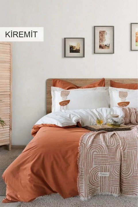 İyi Geceler Babil %100 Pamuklu Natural Çift Kişilik 7 Parça Nevresimli Müslin Pike Takımı - Kiremit