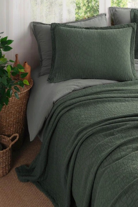 İyi Geceler Zen Stone Çift Kişilik %100 Pamuk Yatak Örtüsü Seti - Haki