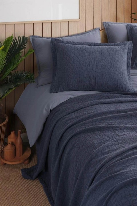 İyi Geceler Zen Stone Çift Kişilik %100 Pamuk Yatak Örtüsü Seti - İndigo