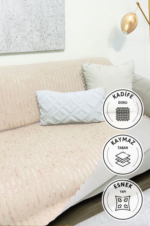 Kaymaz Taban Süngerli Kadife Koltuk 170x210 Bej