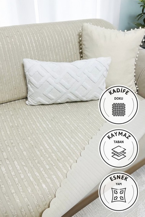 Kaymaz Taban Süngerli Kadife Koltuk 170x210 Krem