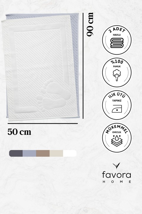 Leoline %100 Pamuk Premium 2li Ayak Havlusu - Gri - Beyaz