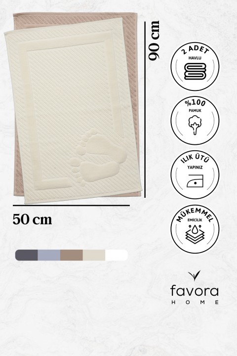 Leoline %100 Pamuk Premium 2li Ayak Havlusu - Kahve - Bej