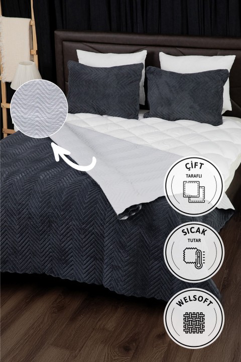Liena Wellsoft Çift Taraflı 4 Mevsim Çift Kişilik Yatak Örtüsü - Antrasit