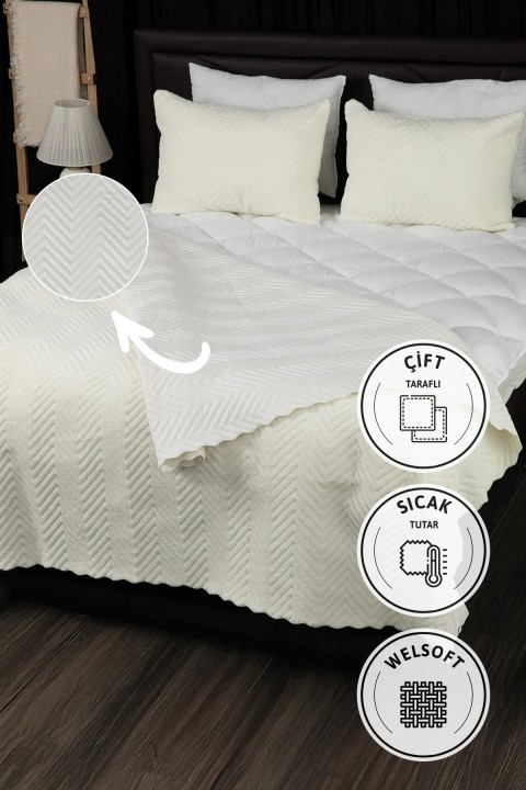 Liena Wellsoft Çift Taraflı 4 Mevsim Çift Kişilik Yatak Örtüsü - Krem