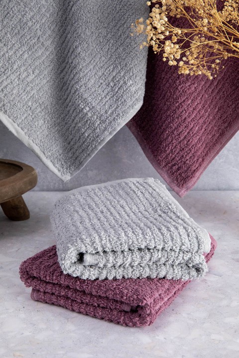 Line %100 Pamuk Luxury 6 Parça Havlu Hamam Seti - Gri Mürdüm