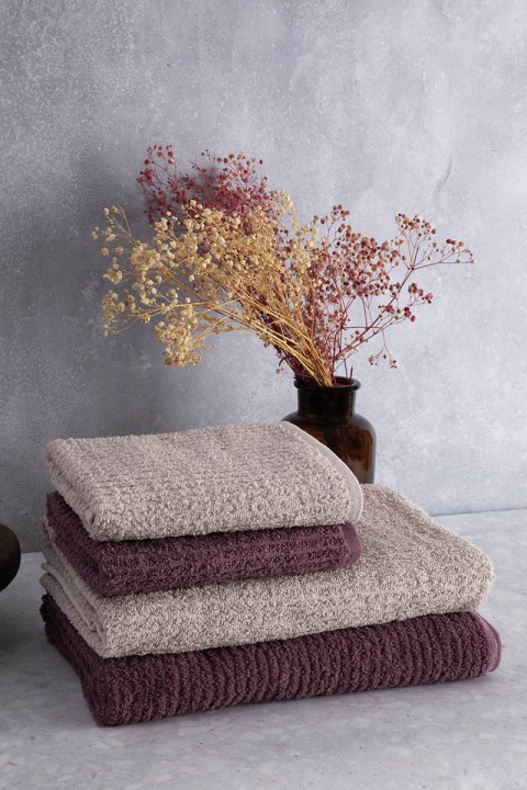 Line %100 Pamuk Luxury 6 Parça Havlu Hamam Seti - Bej Mürdüm