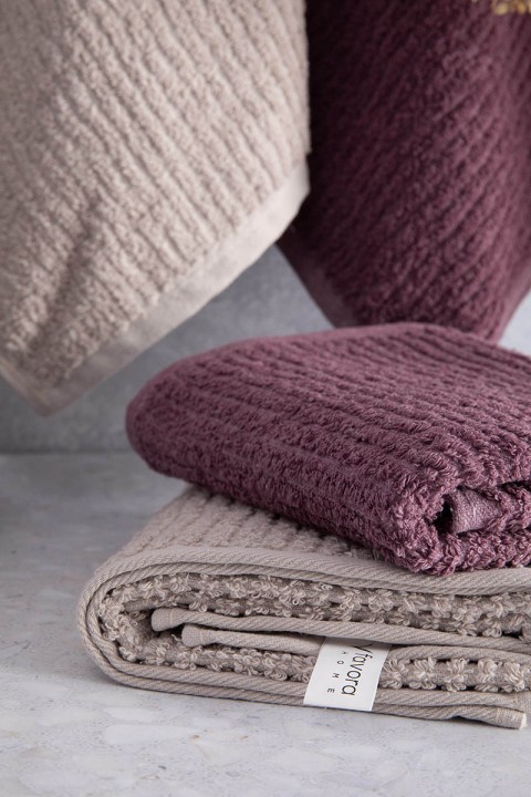 Line %100 Pamuk Luxury 6 Parça Havlu Hamam Seti - Bej Mürdüm