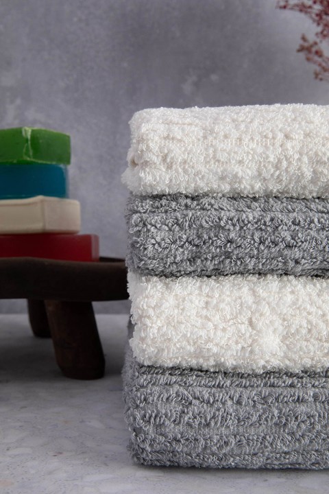 Line %100 Pamuk Luxury 6 Parça Havlu Hamam Seti - Gri Krem