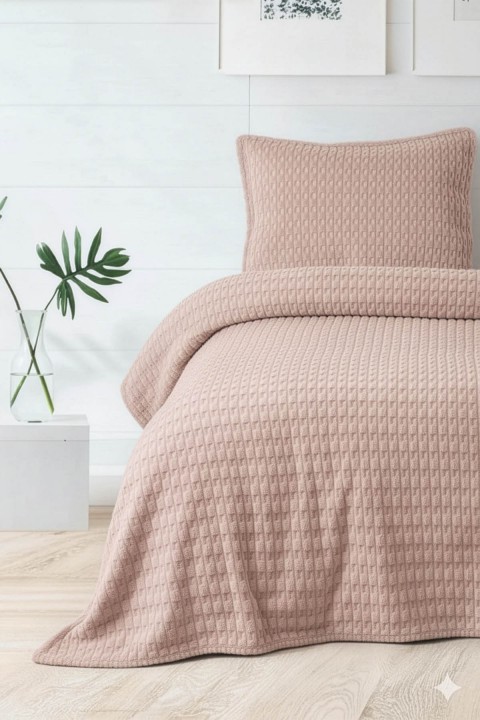 Merinos Modern Line Twist 2 Parça Tek Kişilik Battaniye Seti - Pudra