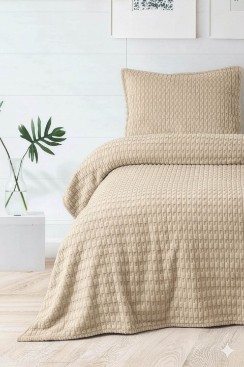 Merinos Modern Line Twist 2 Parça Tek Kişilik Battaniye Seti - Vizon