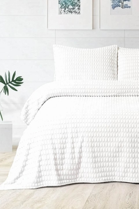 Merinos Modern Line Twist 3 Parça Çift Kişilik Battaniye Seti - Ekru