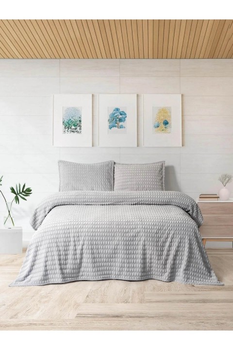 Merinos Modern Line Twist 3 Parça Çift Kişilik Battaniye Seti - Gri