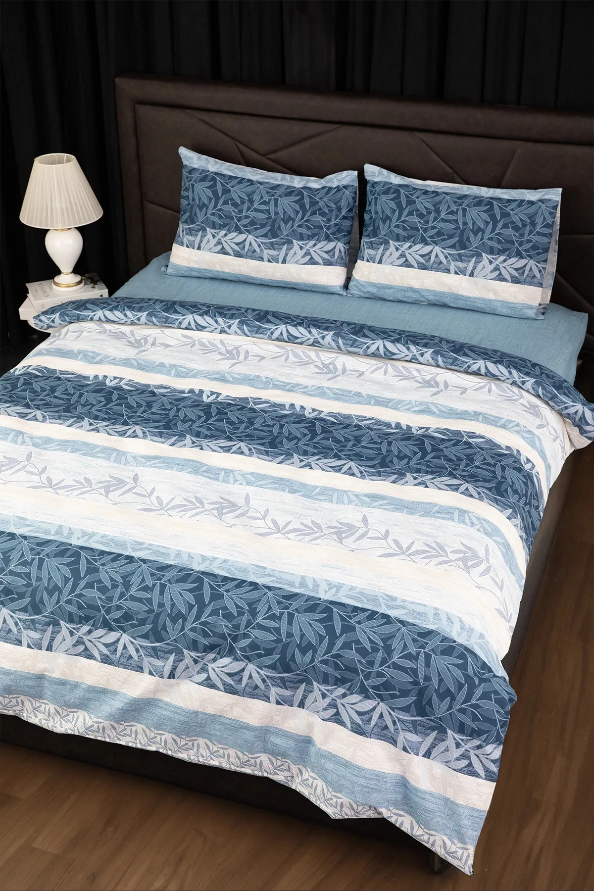 Natura Lastikli Çarşaflı Çift Kişilik Nevresim Takımı - Mavi