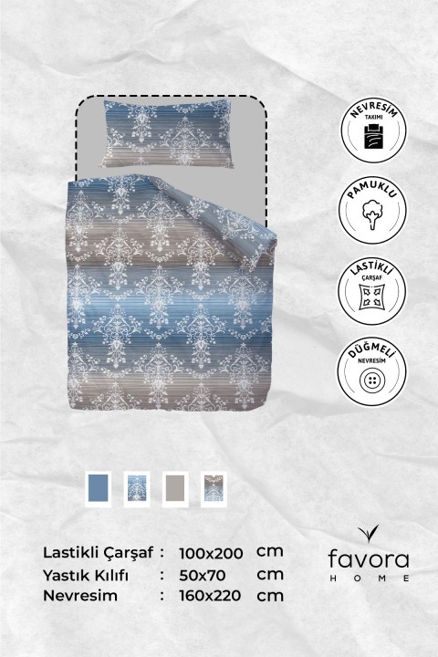 Nova Lastikli Çarşaflı Tek Kişilik Nevresim Takımı - Mavi