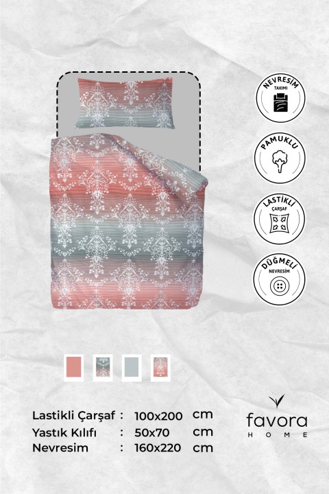 Nova Lastikli Tek Kişilik Nevresim Takımı - Pembe