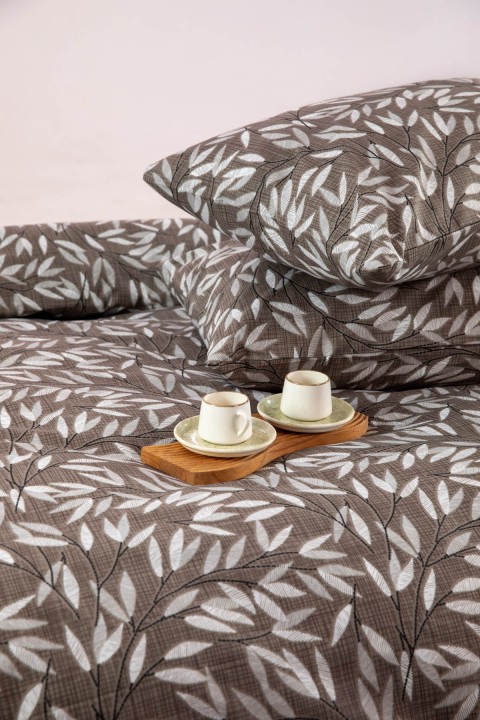 Noven Lastikli Çarşaflı Çift Kişilik Nevresim Takımı - Kahverengi