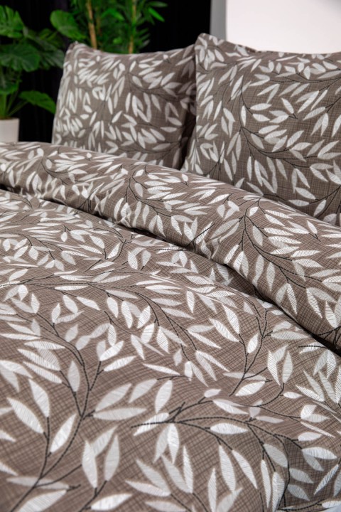 Noven Lastikli Çarşaflı Çift Kişilik Nevresim Takımı - Kahverengi