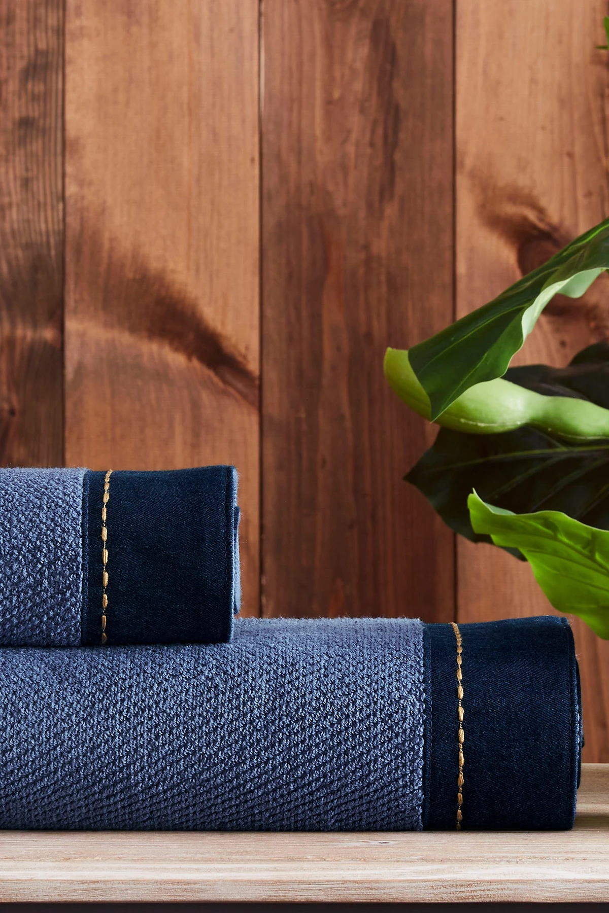 Özdilek Oregon Maskülen Nakışlı Denim 2'Li Havlu Set  - Lacivert