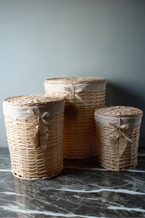 Perotti 18008 Salice Hasır 3'lü Yuvarlak Çamaşır Sepeti