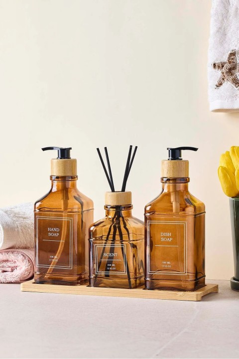 Perotti 18049 Rogan 3'lü Tepsili Sıvı Sabunluk Seti - Amber 